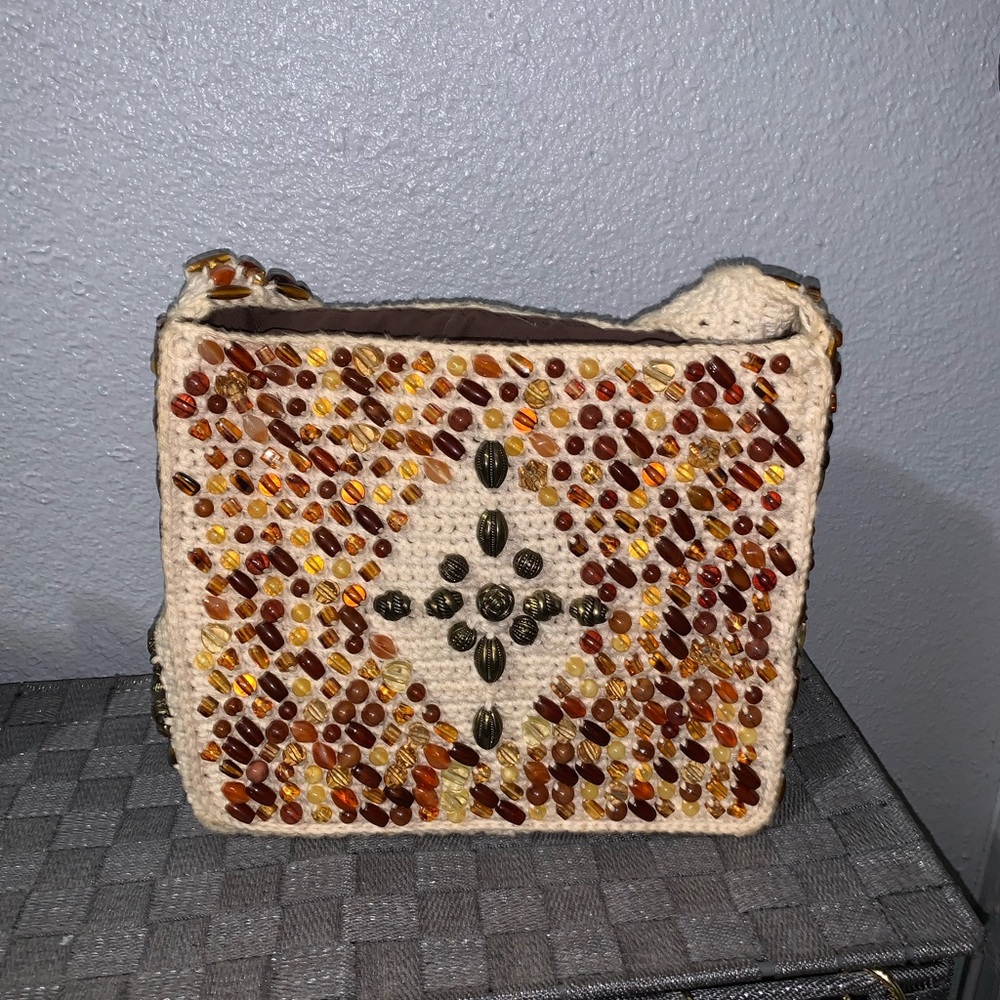 Vintage Handmade Crochet Beaded Shoulder Bag